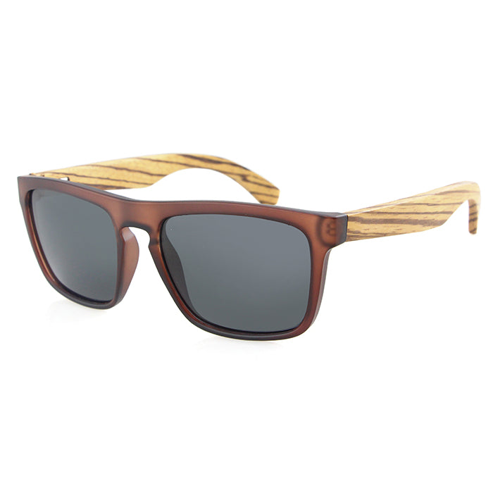 MANSHADY GREY Transparent Brown Frame Men's Sunglasses Polarised Lens Wooden Arms