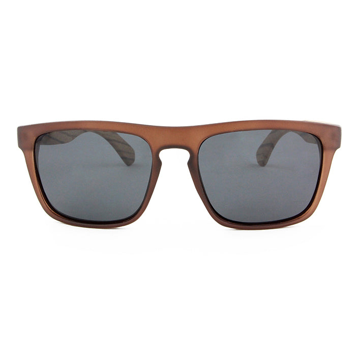 MANSHADY GREY Transparent Brown Frame Men's Sunglasses Polarised Lens Wooden Arms