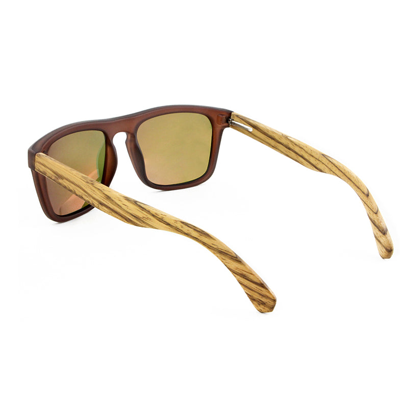MANSHADY Opaque Brown Sunglasses Pink Mirror Polarised Lens Wooden Arms - Hashtag Bamboo