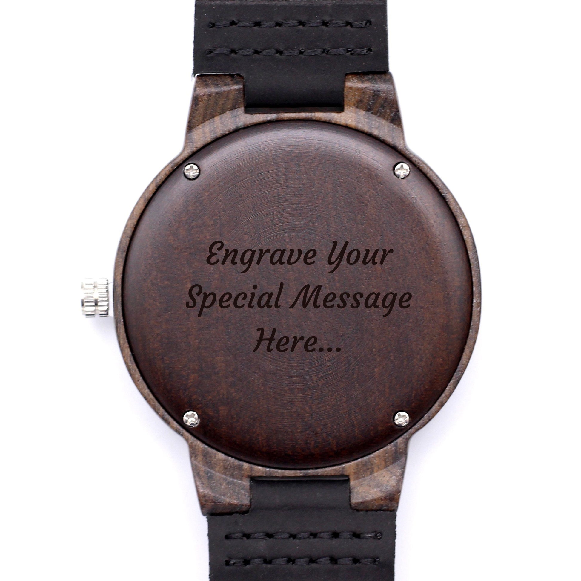 MANLY SPICE Ebony Wooden Watch with Black Leather Strap - Hashtag Bamboo