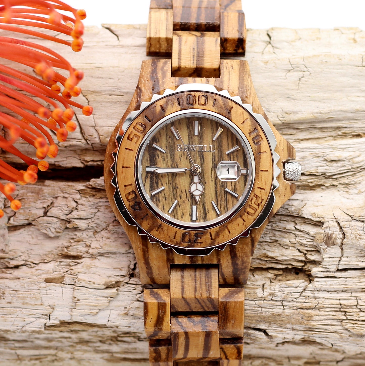 SERENA ZEBRAWOOD MISSDATE Ladies Wooden Watch Date Function