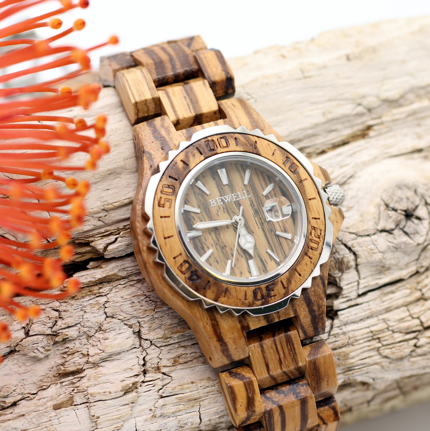 SERENA ZEBRAWOOD MISSDATE Ladies Wooden Watch Date Function