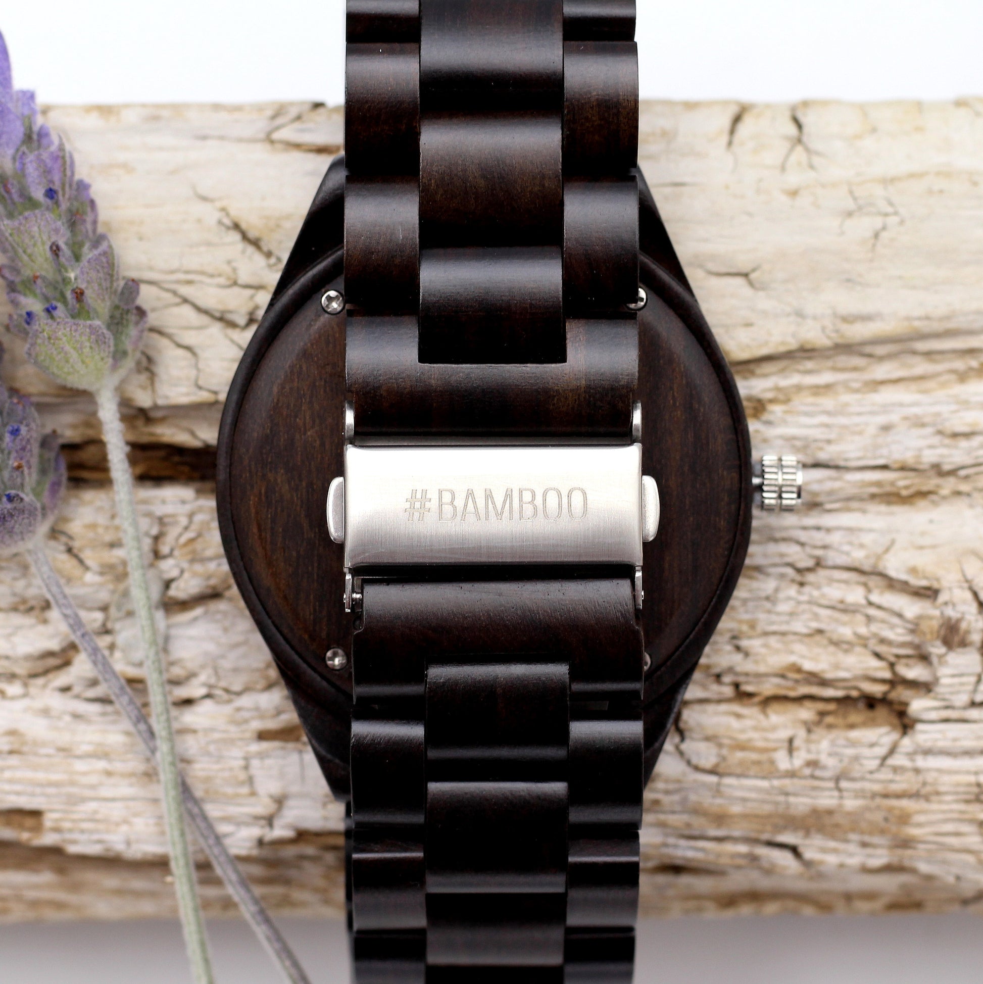 MANWOOD NOX Men's Ebony Wooden Watch with Wood Strap - Hashtag Bamboo