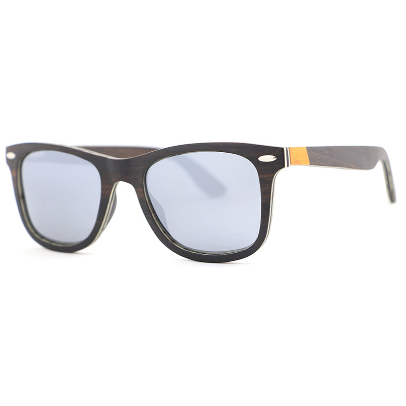 PALMER SILVER Men's Ebony Wood Sunglasses Polarised Lens