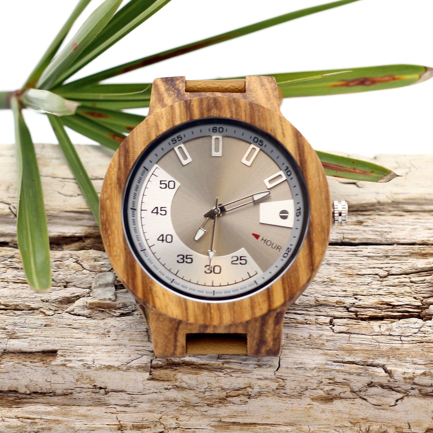 REV BROWN Men's Wooden Watch Leather Strap