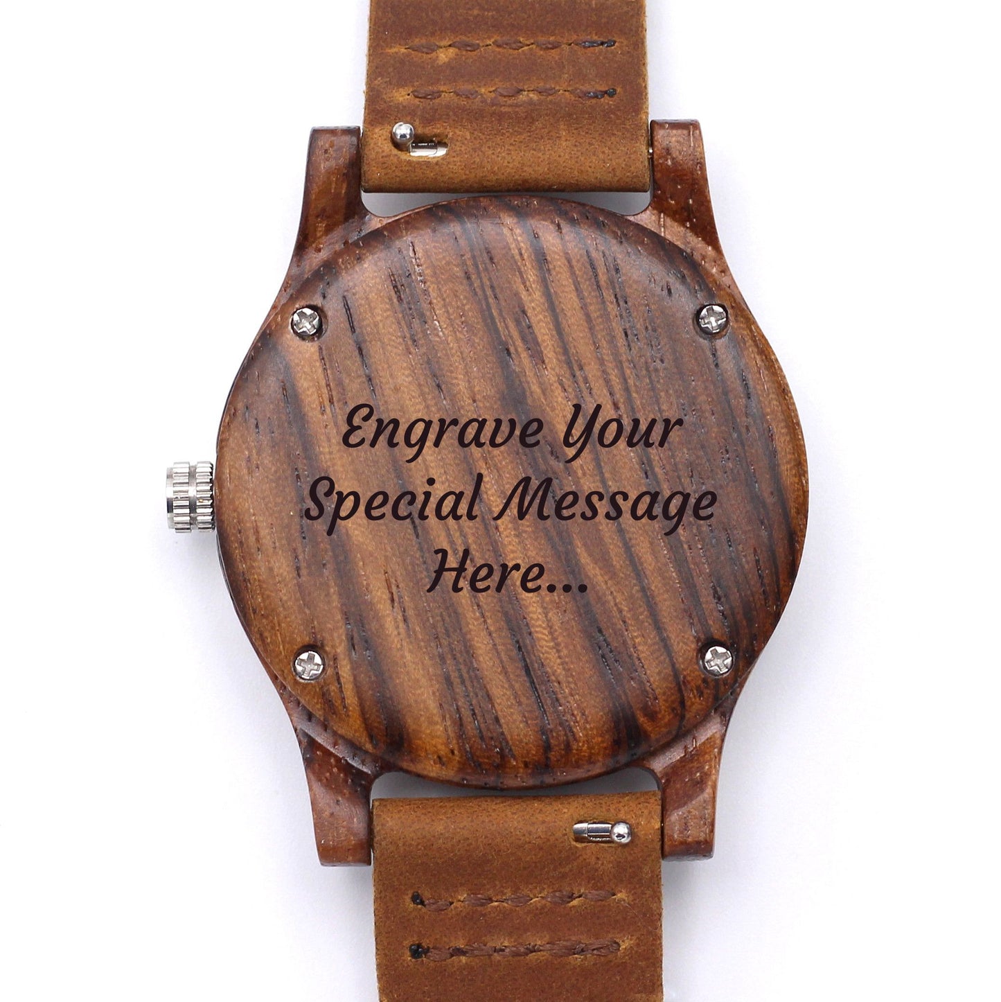 RYLEE Zebrawood Ladies Wooden Watch with Brown Leather Strap