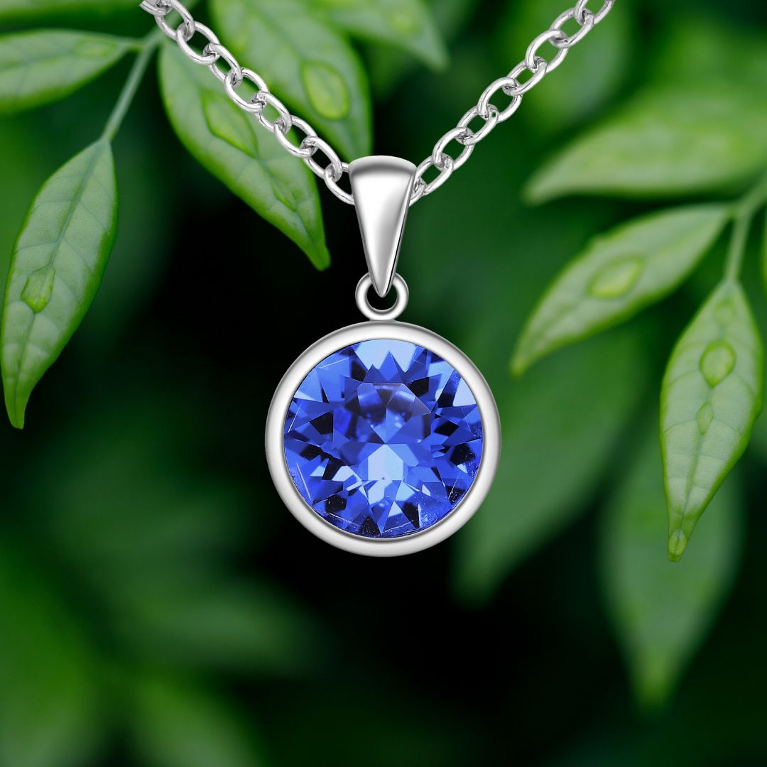 925 Sterling Silver Austrian Crystal Pendant - Sapphire. Sold as a Pendant Only, or on a 40cm Italian Silver chain.