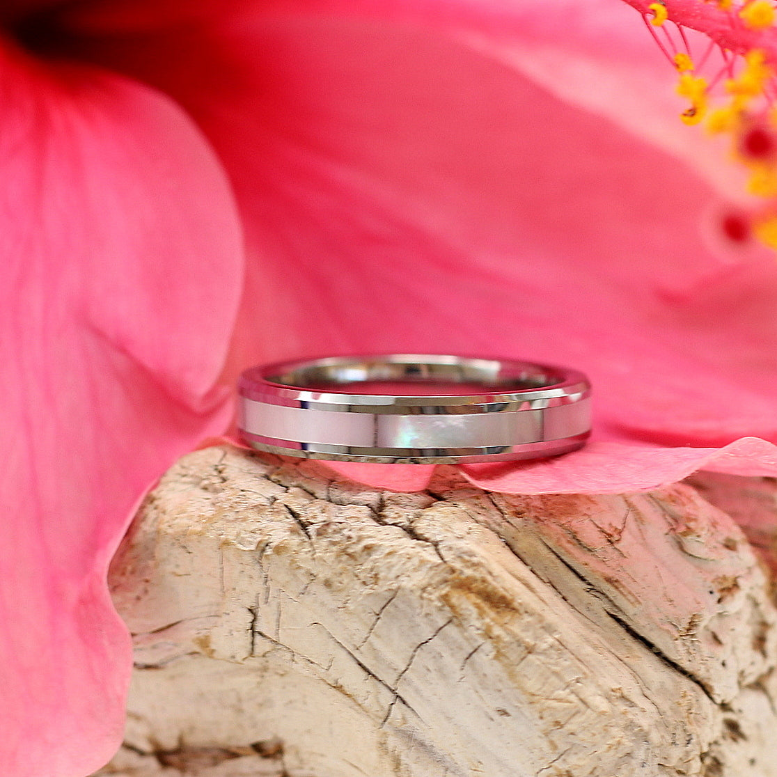 The Mother of Pearl | Men's Titanium Ring with Pearl Inlay – Rustic and Main
