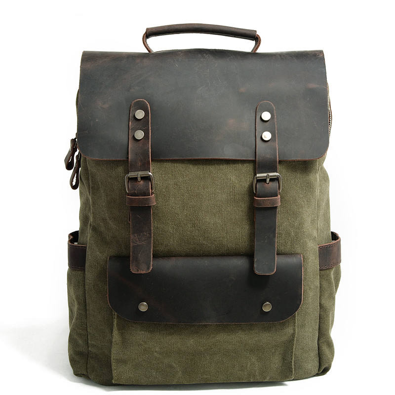 STANFORD GREEN Canvas & Leather Backpack