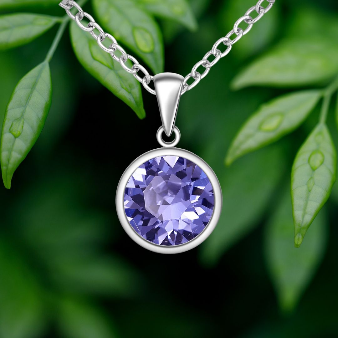 925 Sterling Silver Austrian Crystal Pendant - Tanzanite. Sold as a Pendant Only, or on a 40cm Italian Silver chain.