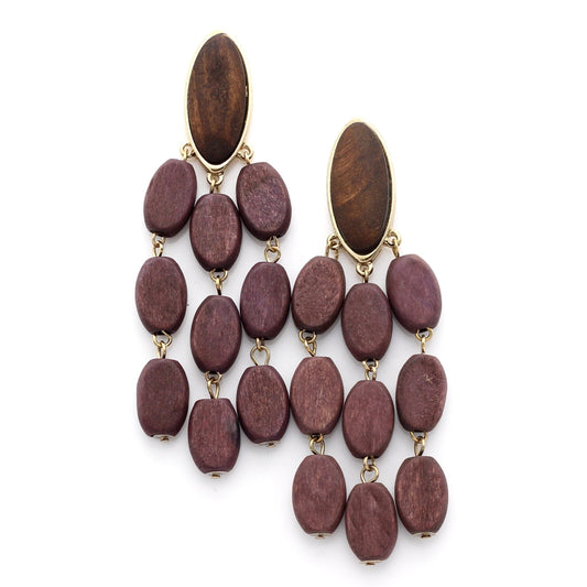 Earrings Handmade Wooden Drop Statements in Aubergine - Hashtag Bamboo