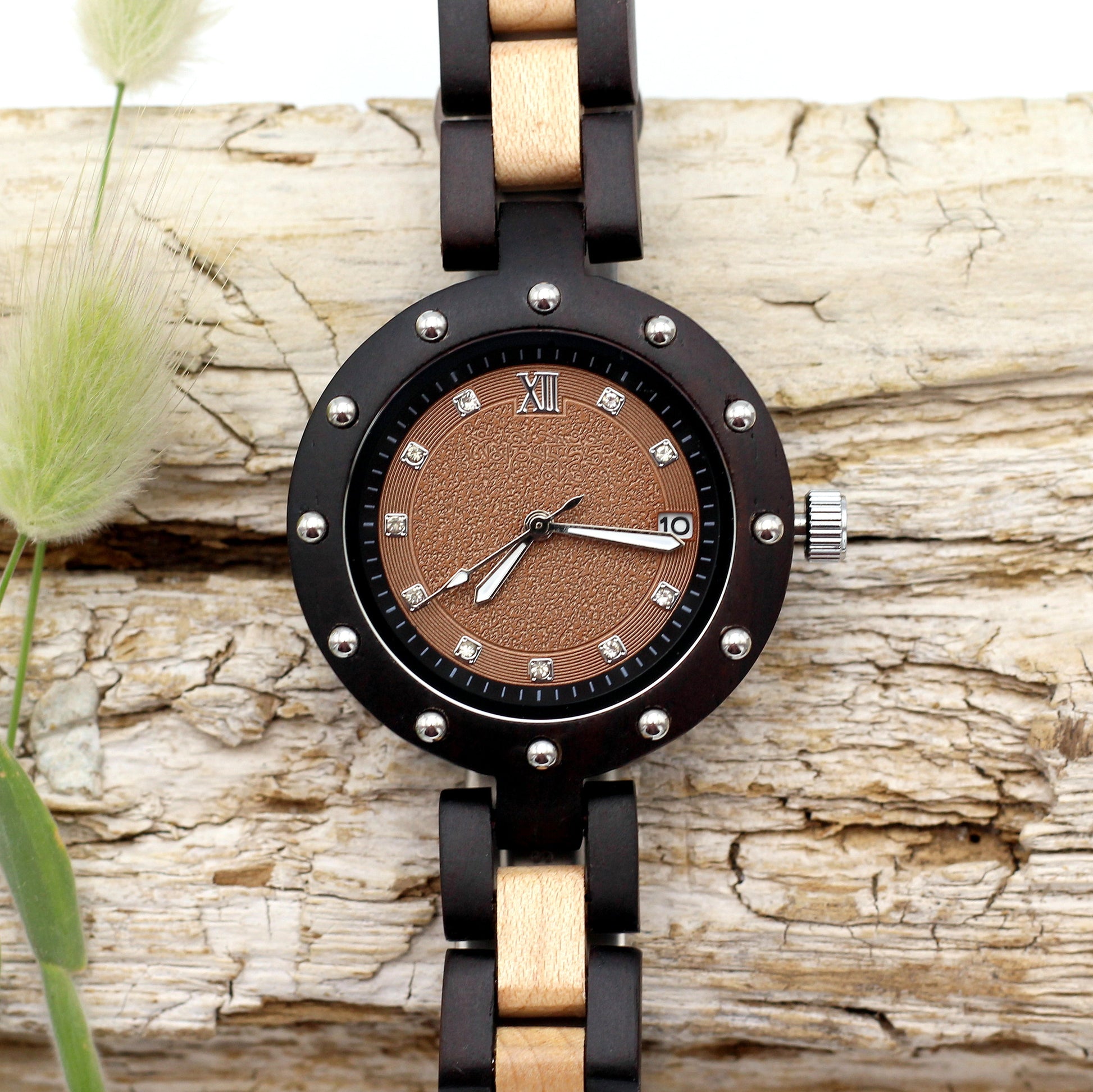 MISSDATE VERNE BLACK Ladies Solid Wooden Watch with DATE function - Hashtag Bamboo