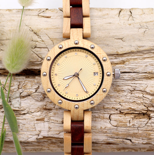MISSDATE VERNE MAPLE Ladies Solid Wooden Watch with DATE function - Hashtag Bamboo