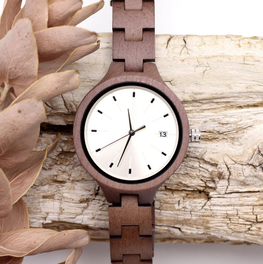 VERONA ASH Ladies Solid Wooden Watch with DATE function - Hashtag Bamboo