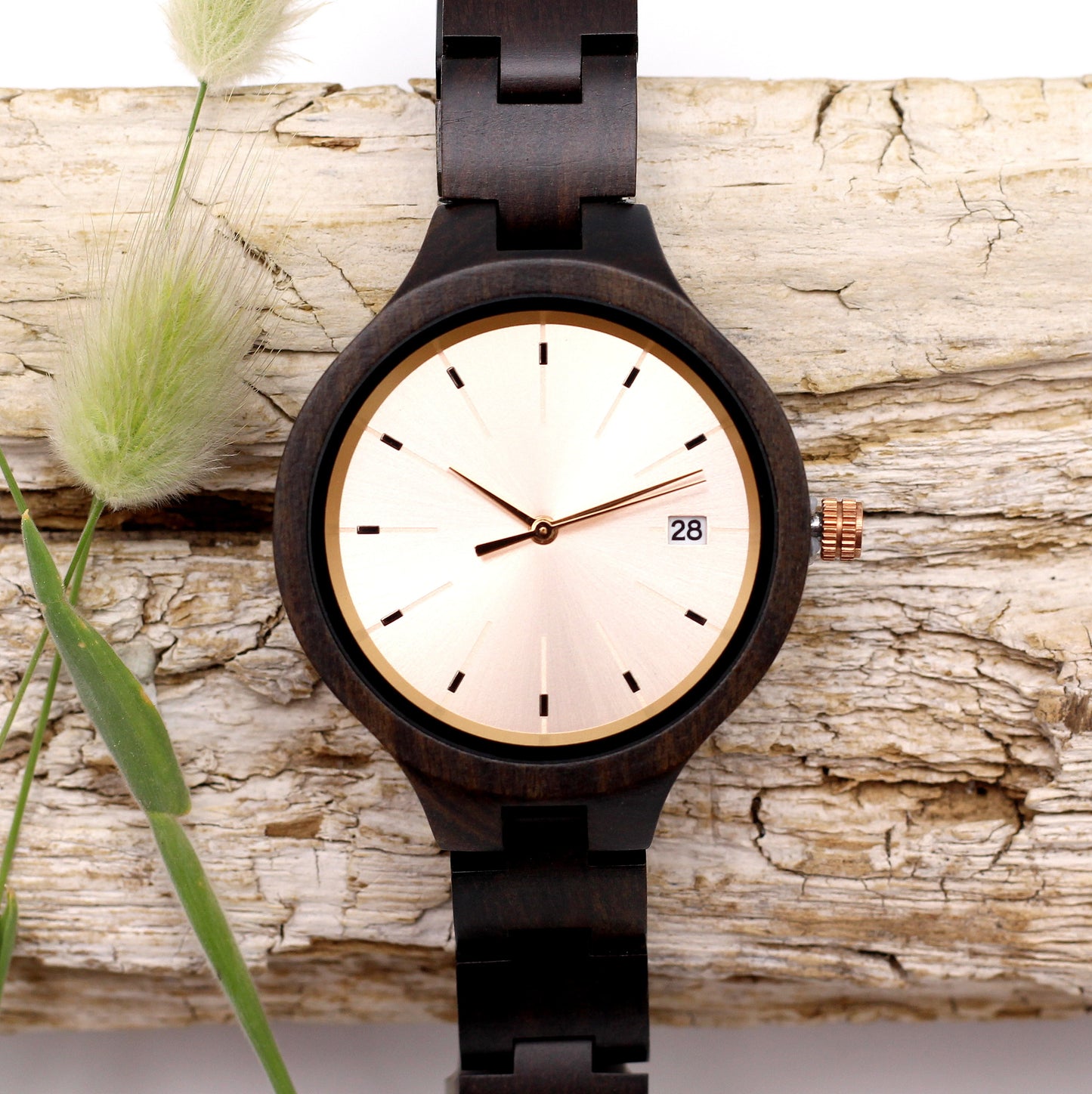 VERONA EBONY ROSE Ladies Solid Wooden Watch with DATE function - Hashtag Bamboo