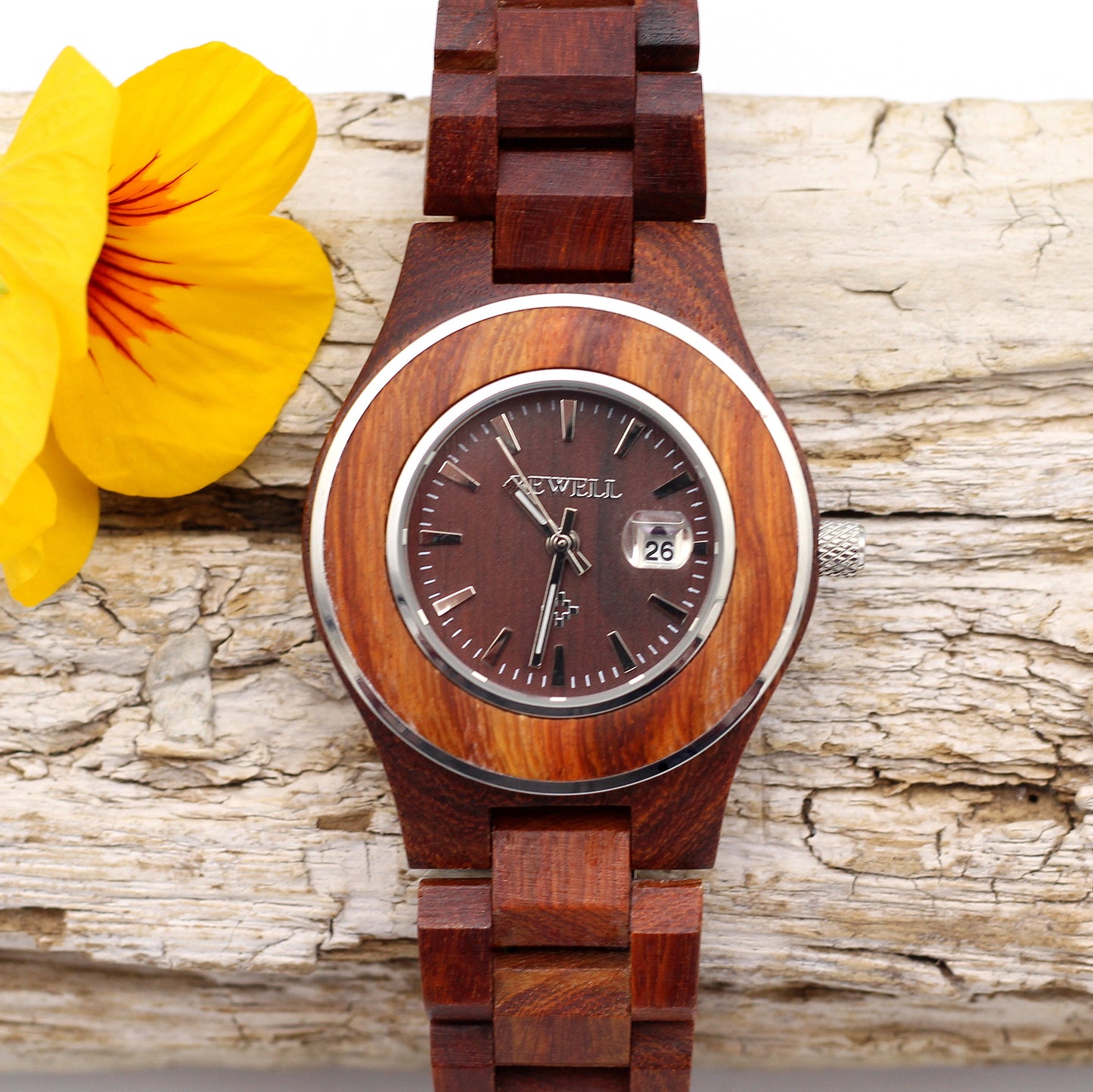 BAMTIQUE MISSDATE Ladies Wooden Watch Date Function - Hashtag Bamboo