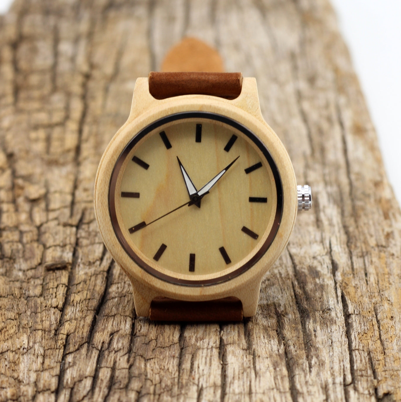 LADIES Wooden Watch Bamboo with Tan Leather Strap - THE WOODY OKES - Hashtag Bamboo