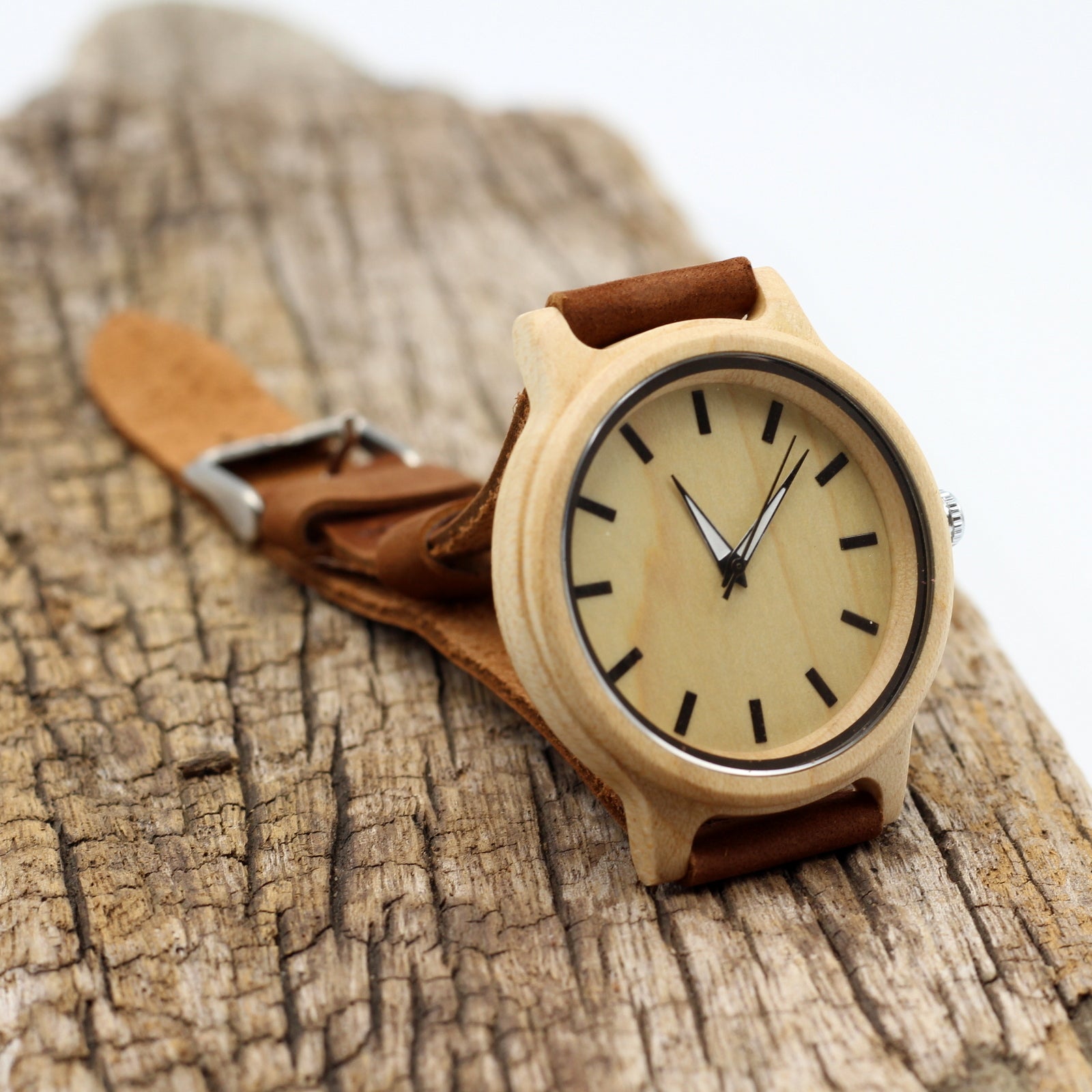 LADIES Wooden Watch Bamboo with Tan Leather Strap - THE WOODY OKES - Hashtag Bamboo