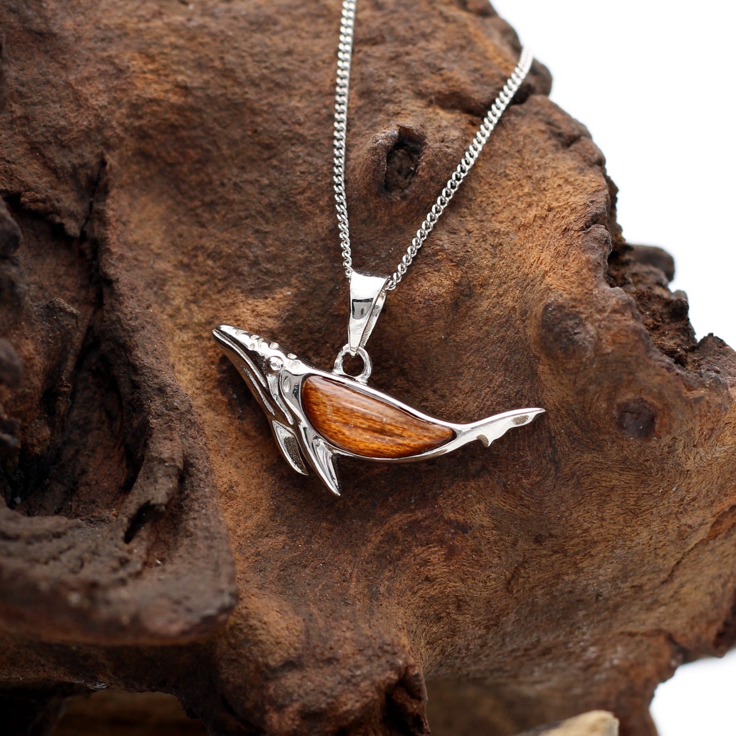 925 Sterling Silver Whale with Koa Wood Inlay