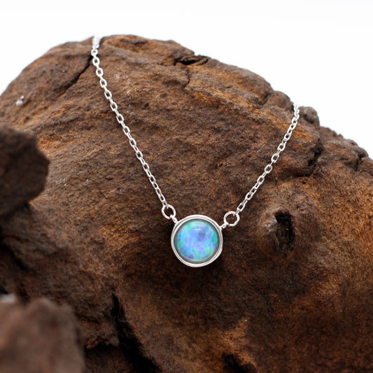925 Sterling Silver Blue Opal Pendant with Chain