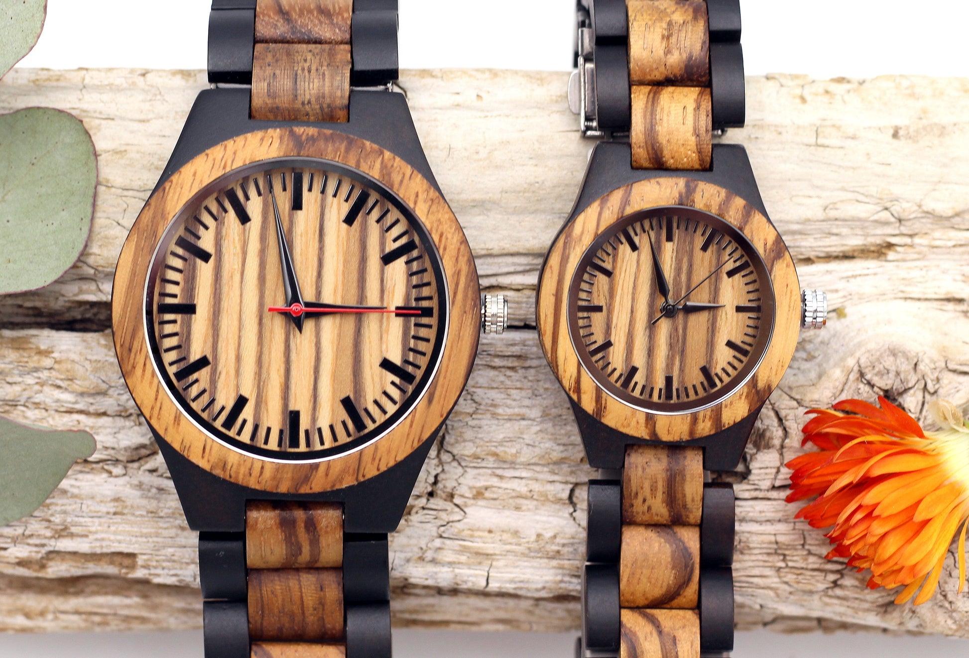 ZEBORA COUPLES Matching His & Hers Solid Wooden Watch - Hashtag Bamboo