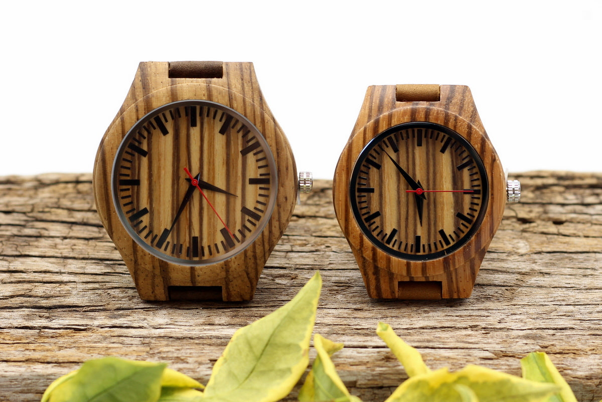 MANLY ZEEBRA - Wooden Watch with Brown Leather Strap - Hashtag Bamboo