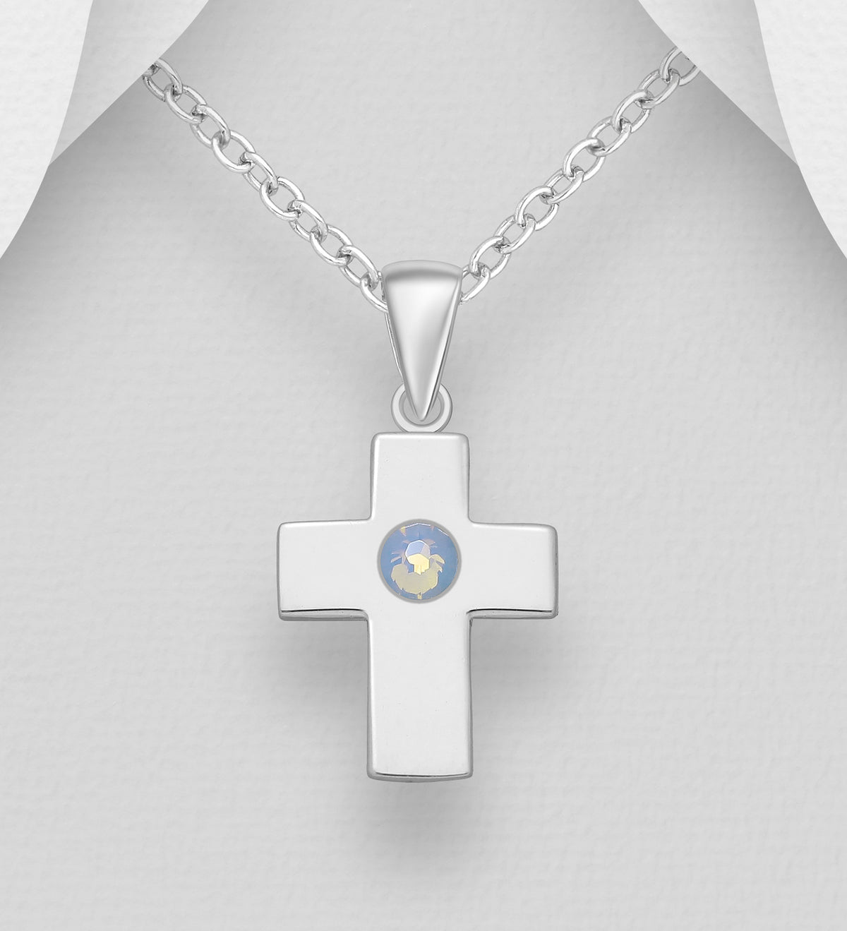 925 Sterling Silver Cross PENDANT WITH CHAIN Austrian Crystal 7 