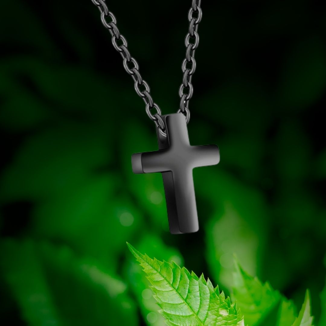 Stainless Steel cross with chain, 316L black cross on 40cm chain..