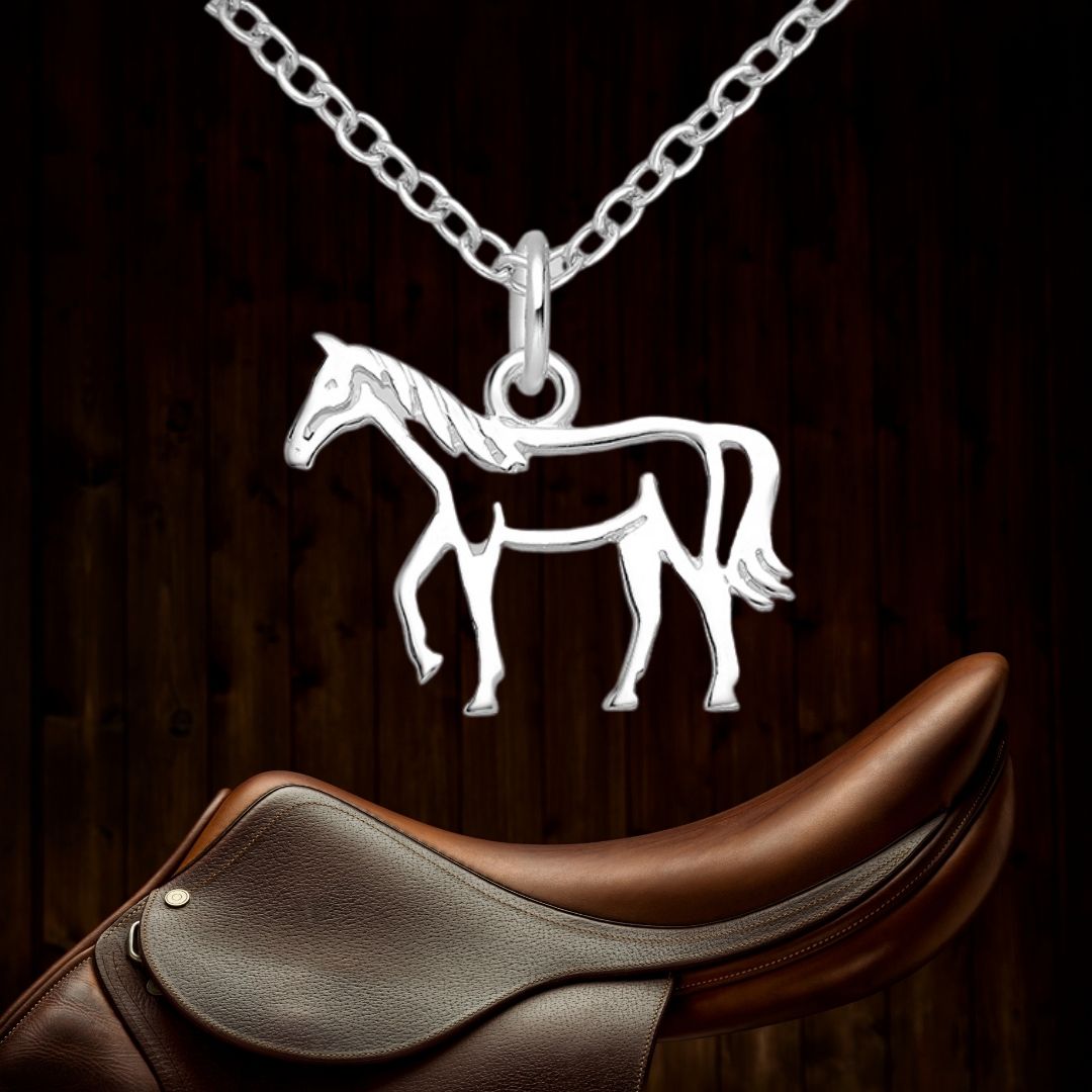 925 sterling silver horse pendant, outline, equestrian jewellery.