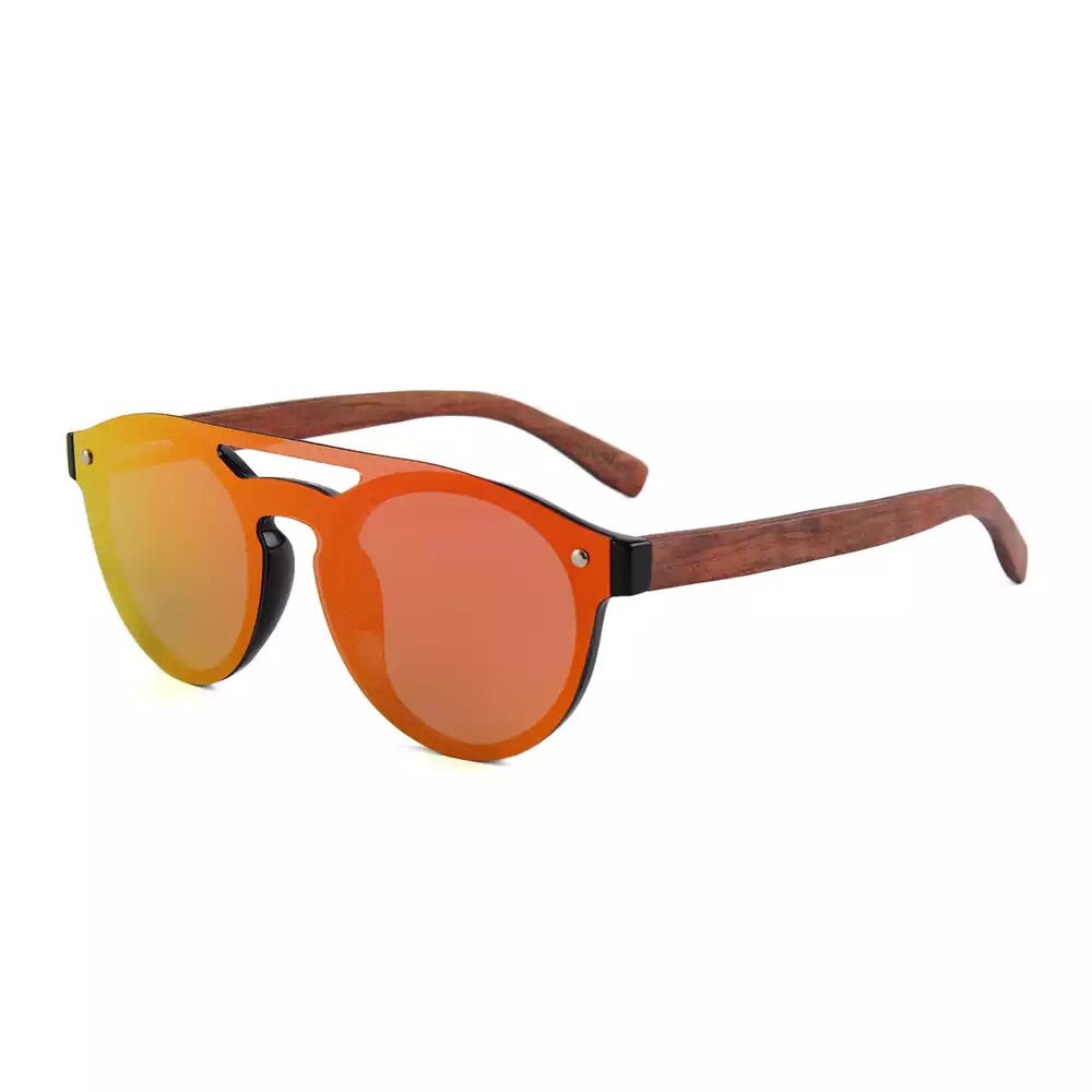 Sunglasses Ladies Polarised RED MIRROR Lens with Wooden Arms - STRAIGHT SHADY - Hashtag Bamboo