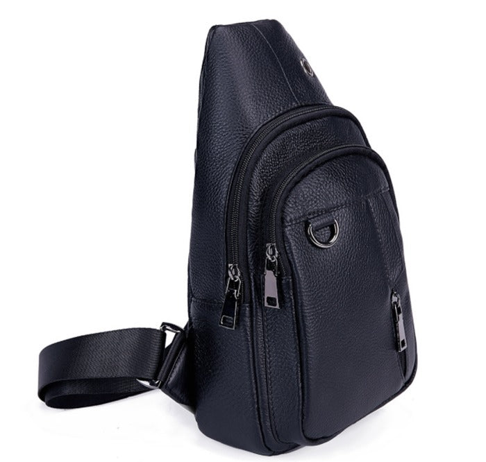 Genuine Leather Crossbody Bag BLACK