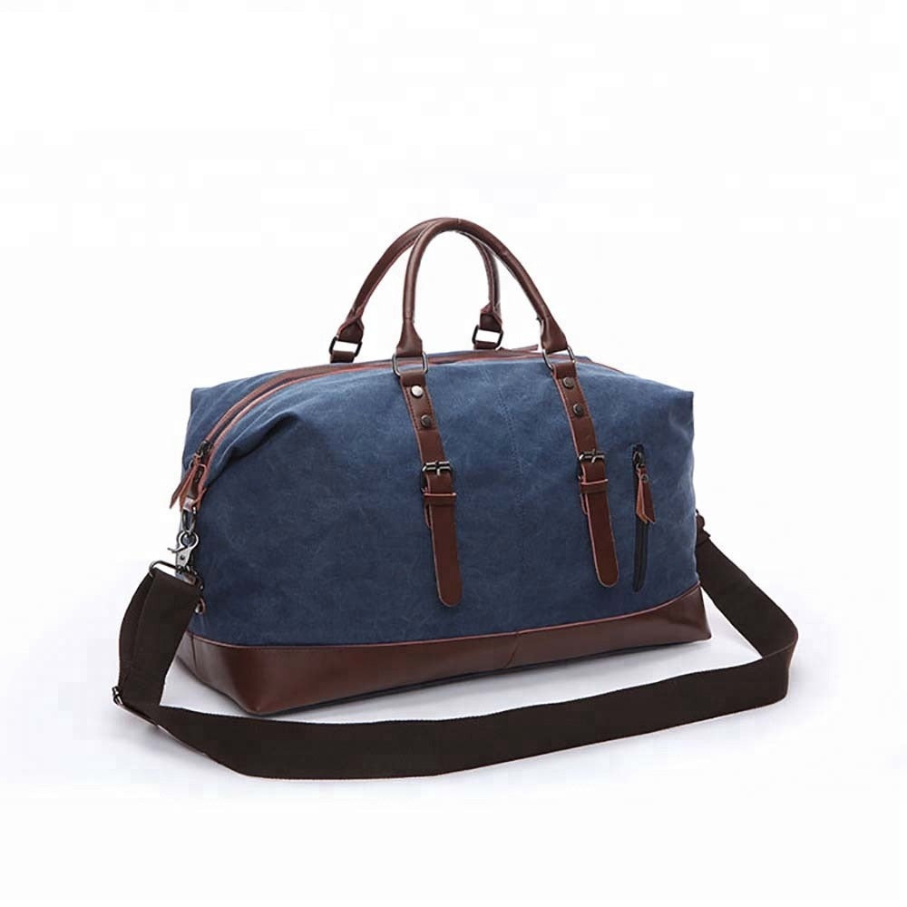 COLUMBUS BLUE Canvas and Vegan Leather Travel Duffel Bag