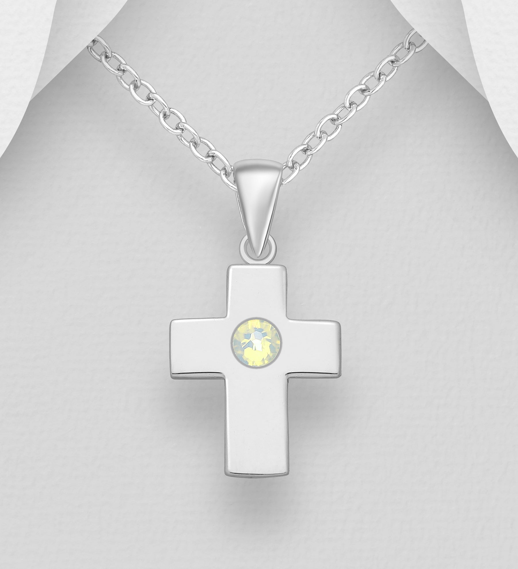 925 Sterling Silver Cross Pendant with Austrian Crystal with Chain - 7 COLOURS - Hashtag Bamboo