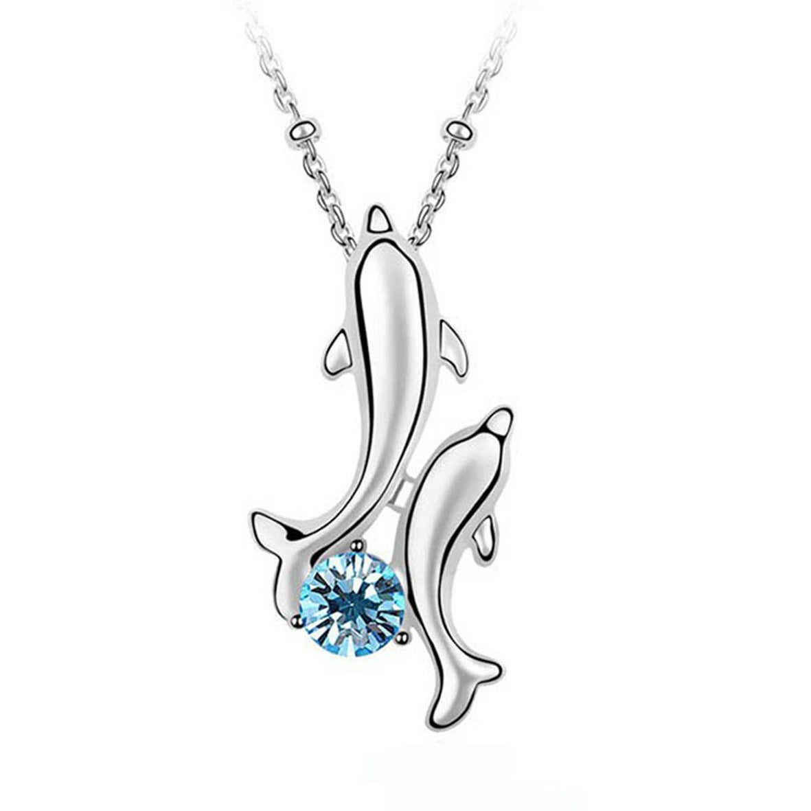 925 Silver Dolphin Pendant with Turquoise Cubic Zirconia on a 40cm chain (included).